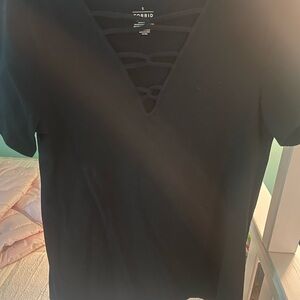 Torrid Black Lattice V-Neck Top